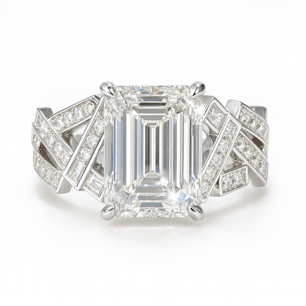 2 Carat Lab-Grown Emerald Diamond Band Engagement Ring - 18K White Gold