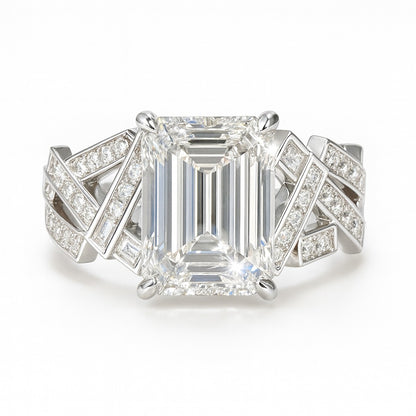 2 Carat Lab-Grown Emerald Diamond Band Engagement Ring - 18K White Gold