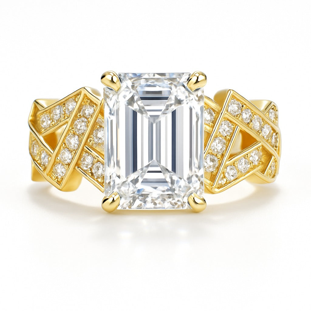 2 Carat Lab-Grown Emerald Diamond Band Engagement Ring - 18K White Gold