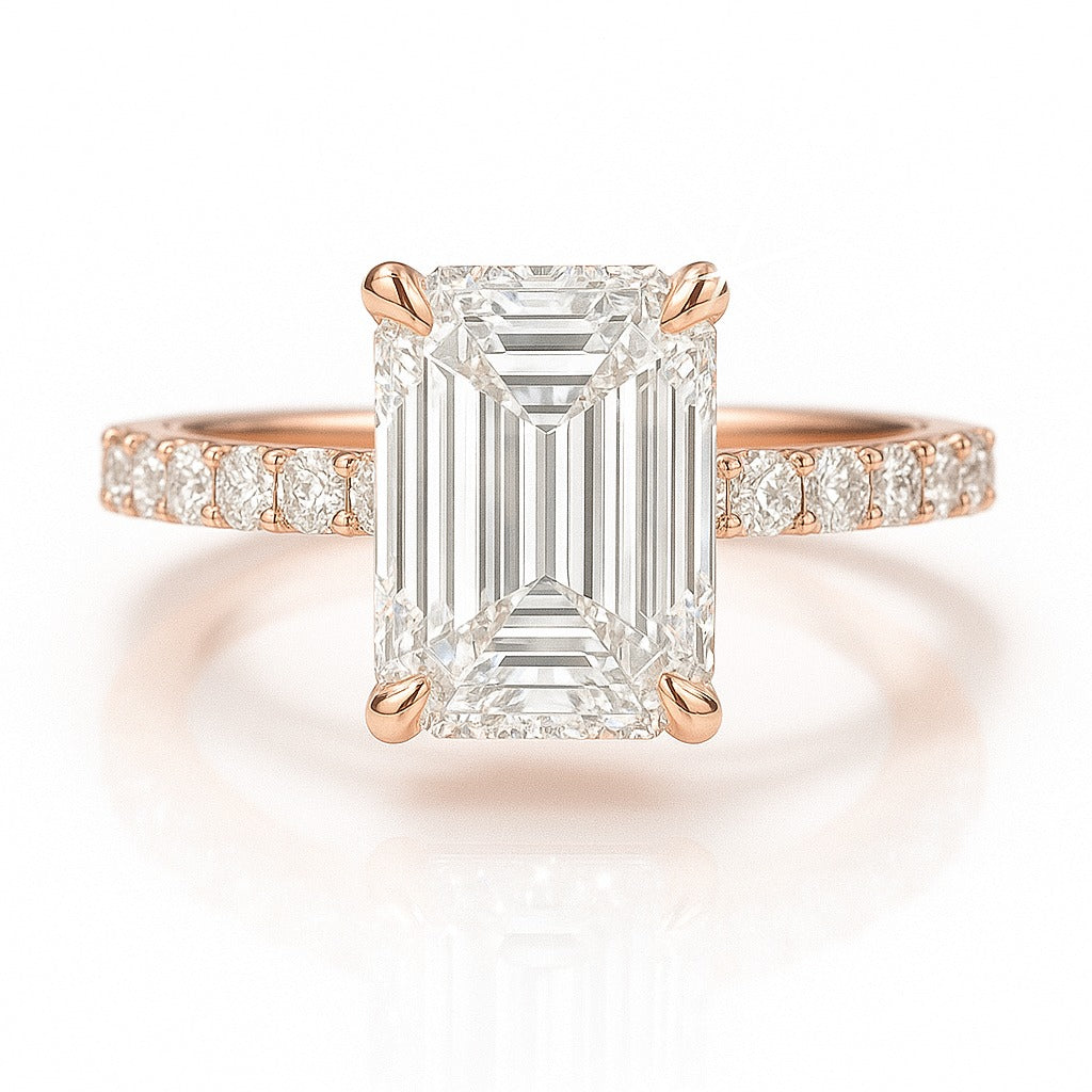 2 Carat Lab-Grown Emerald Diamond Engagement Ring with Diamond Band – 18k White Gold