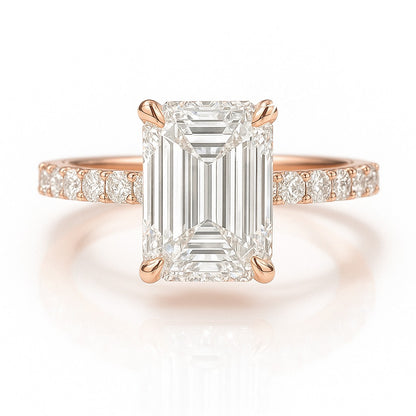 2 Carat Lab-Grown Emerald Diamond Engagement Ring with Diamond Band – 18k White Gold