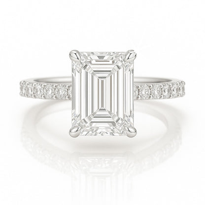 2 Carat Lab-Grown Emerald Diamond Engagement Ring with Diamond Band – 18k White Gold