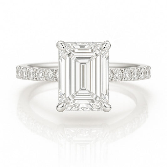 2 Carat Lab-Grown Emerald Diamond Engagement Ring with Diamond Band – 18k White Gold