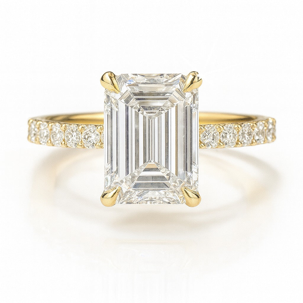 2 Carat Lab-Grown Emerald Diamond Engagement Ring with Diamond Band – 18k White Gold