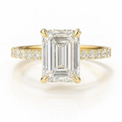 2 Carat Lab-Grown Emerald Diamond Engagement Ring with Diamond Band – 18k White Gold