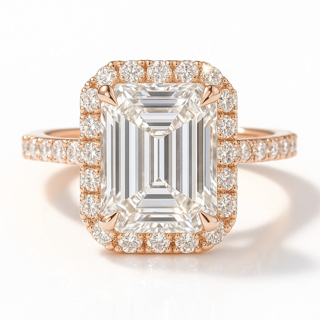 2 Carat Lab-Grown Emerald Diamond Halo Engagement Ring - 18k White Gold