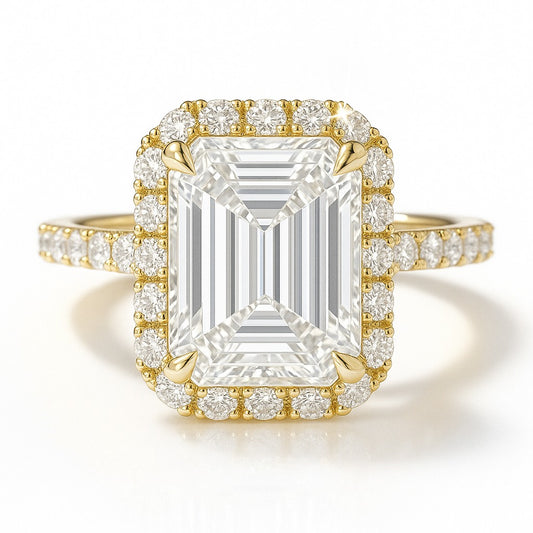 2 Carat Lab-Grown Emerald Diamond Halo Engagement Ring - 18k White Gold