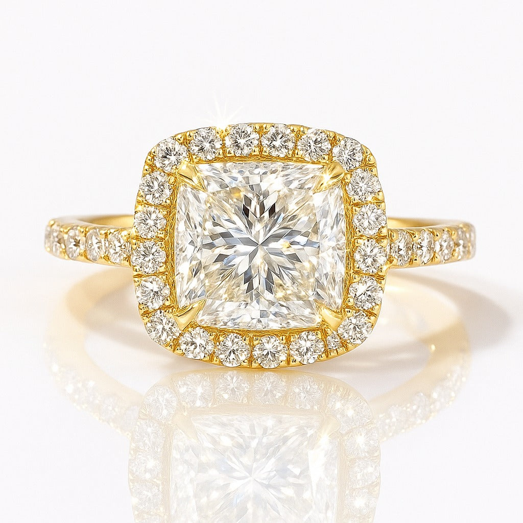 2 Carat Lab-Grown Halo Engagement Ring – Princess Cut Diamond 18k White Gold