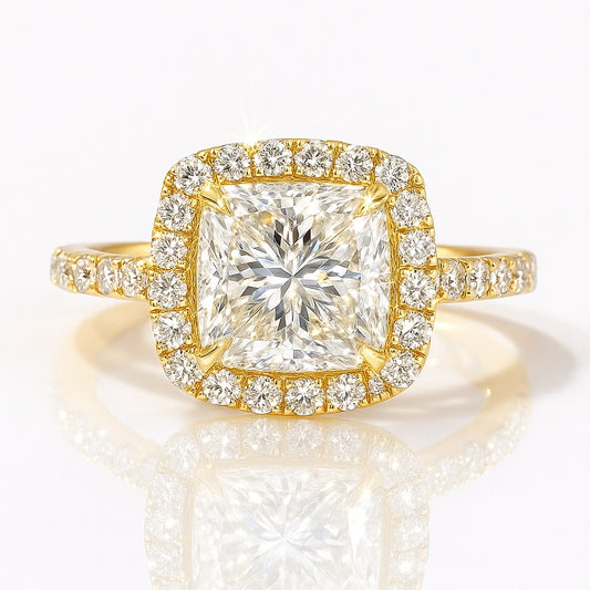 2 Carat Lab-Grown Halo Engagement Ring – Princess Cut Diamond 18k White Gold