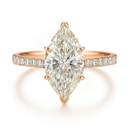 2 Carat Lab-Grown Marquise Diamond Band Engagement Ring  - 18k White Gold