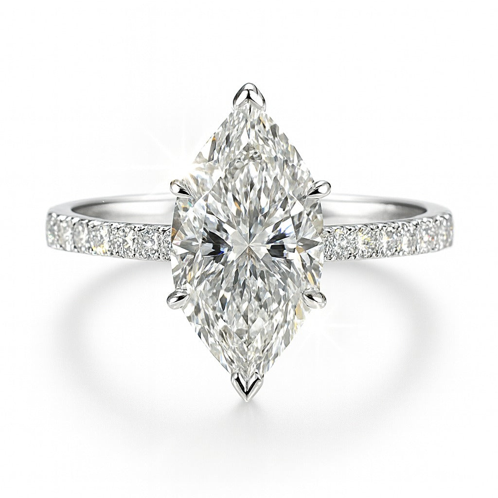 2 Carat Lab-Grown Marquise Diamond Band Engagement Ring  - 18k White Gold