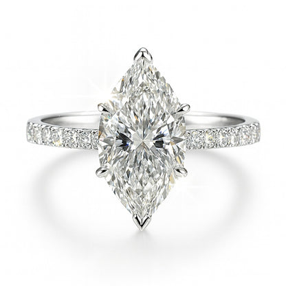 2 Carat Lab-Grown Marquise Diamond Band Engagement Ring  - 18k White Gold