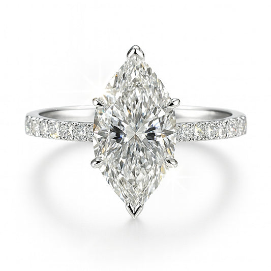 2 Carat Lab-Grown Marquise Diamond Band Engagement Ring  - 18k White Gold