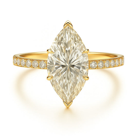 2 Carat Lab-Grown Marquise Diamond Band Engagement Ring  - 18k White Gold