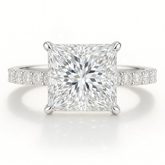 2 Carat Lab-Grown Princess Diamond Band Engagement Ring - 18K Yellow Gold