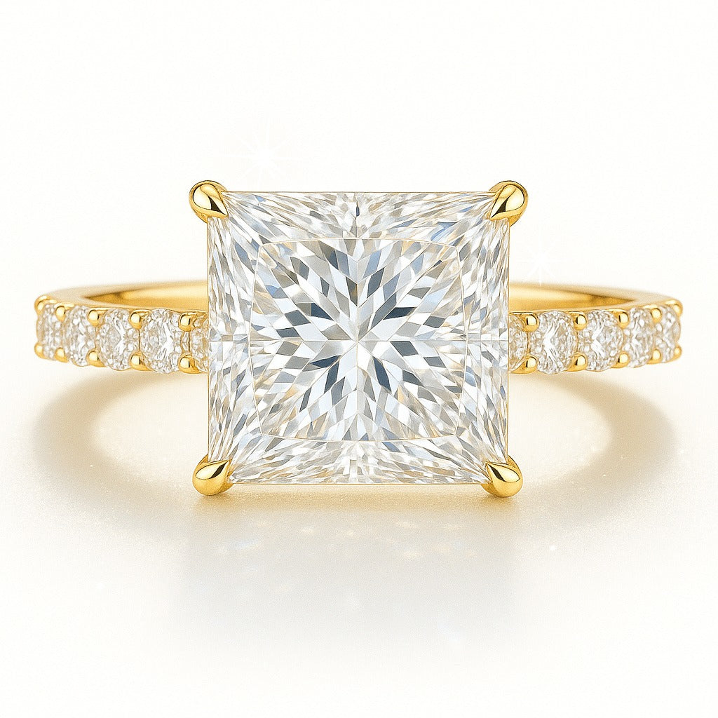 2 Carat Lab-Grown Princess Diamond Band Engagement Ring - 18K Yellow Gold