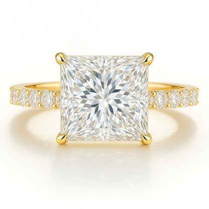 2 Carat Lab-Grown Princess Diamond Band Engagement Ring - 18K Yellow Gold