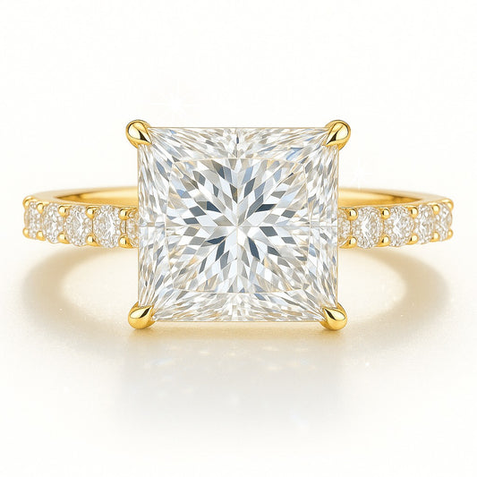 2 Carat Lab-Grown Princess Diamond Band Engagement Ring - 18K Yellow Gold
