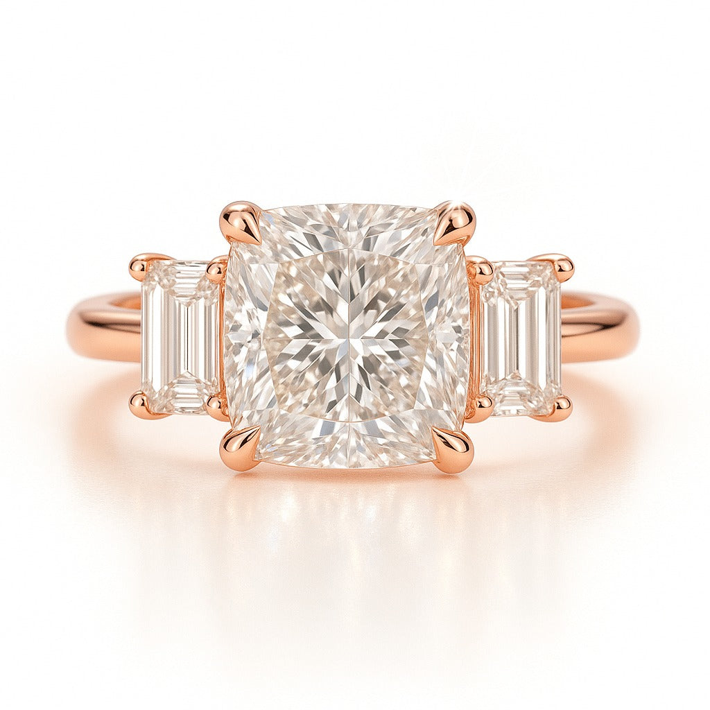 2 Carat Lab-Grown Princess Diamond Trilogy Engagement Ring - 18K White Gold