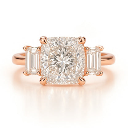 2 Carat Lab-Grown Princess Diamond Trilogy Engagement Ring - 18K White Gold