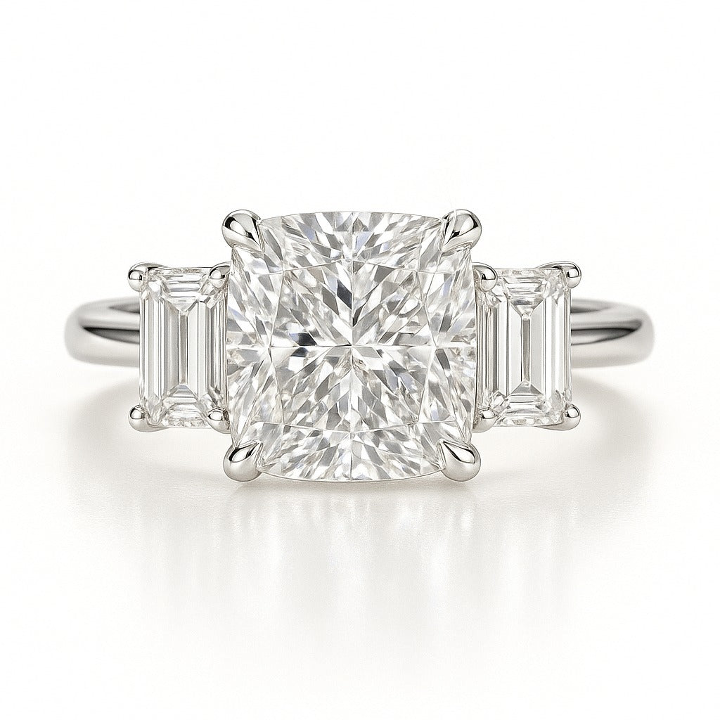 2 Carat Lab-Grown Princess Diamond Trilogy Engagement Ring - 18K White Gold