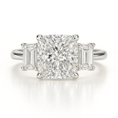 2 Carat Lab-Grown Princess Diamond Trilogy Engagement Ring - 18K White Gold