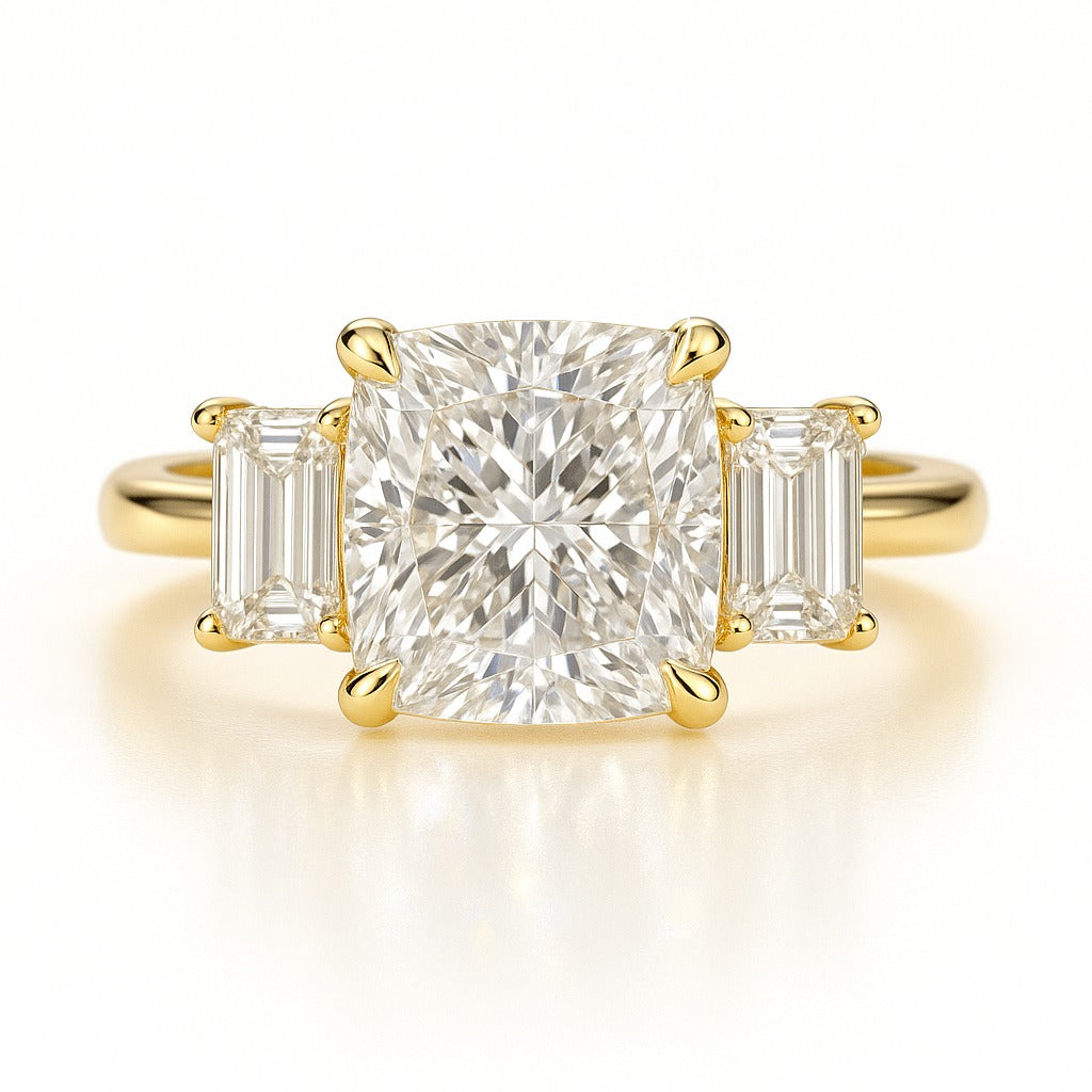 2 Carat Lab-Grown Princess Diamond Trilogy Engagement Ring - 18K White Gold