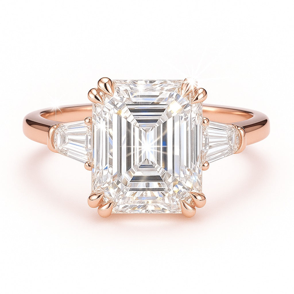 2 Carat Lab-Grown Trilogy Engagement Ring with Asscher Cut Diamond - 18k White Gold
