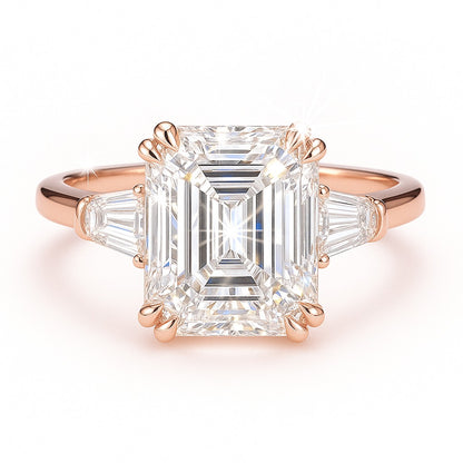 2 Carat Lab-Grown Trilogy Engagement Ring with Asscher Cut Diamond - 18k White Gold