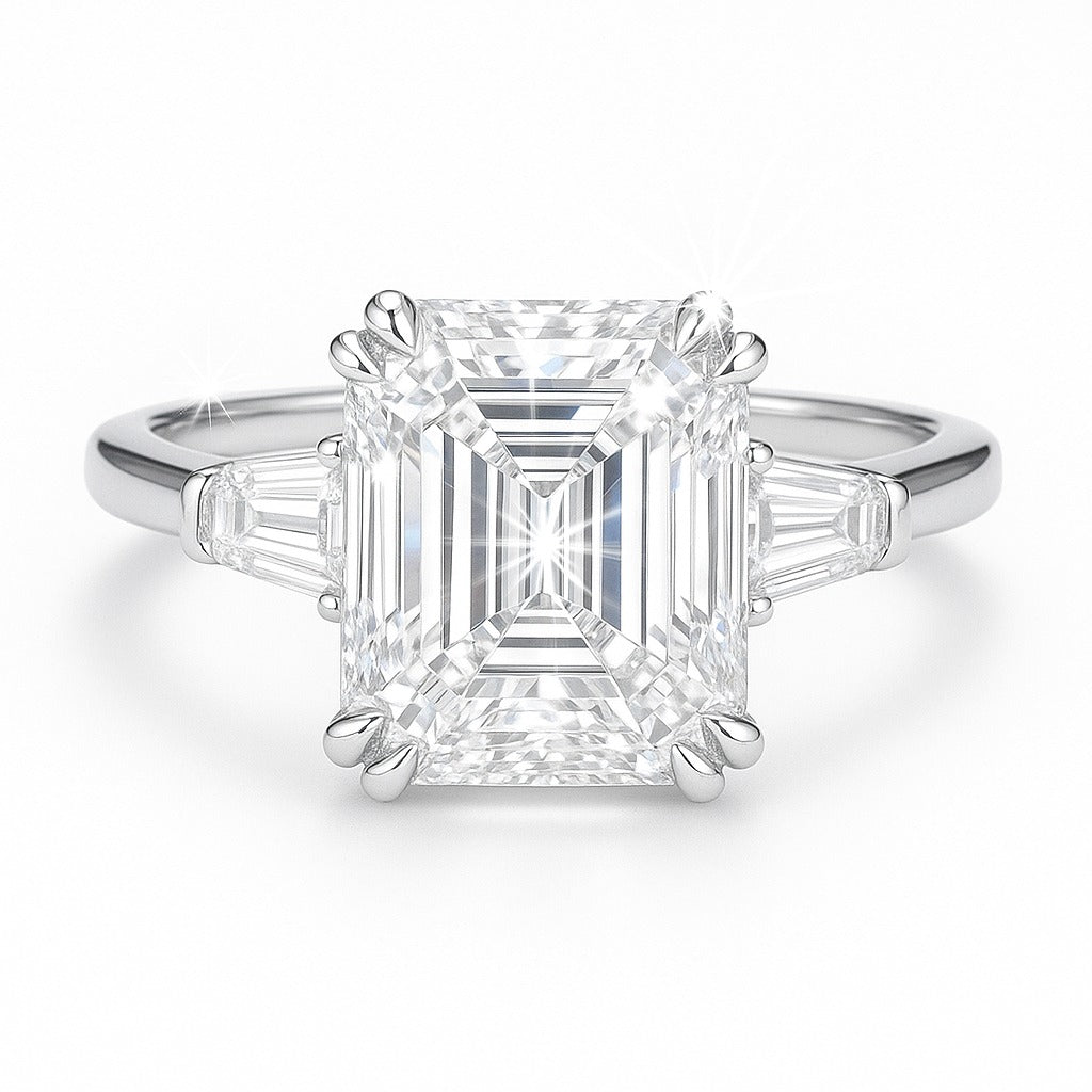 2 Carat Lab-Grown Trilogy Engagement Ring with Asscher Cut Diamond - 18k White Gold