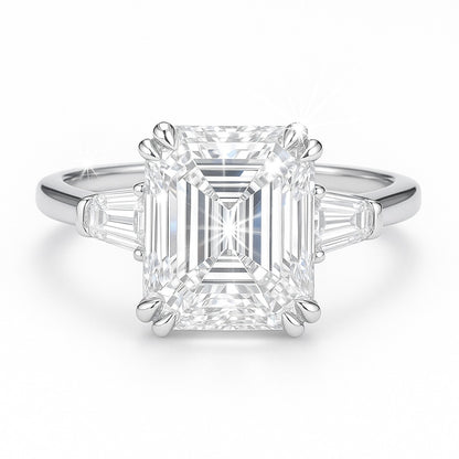 2 Carat Lab-Grown Trilogy Engagement Ring with Asscher Cut Diamond - 18k White Gold