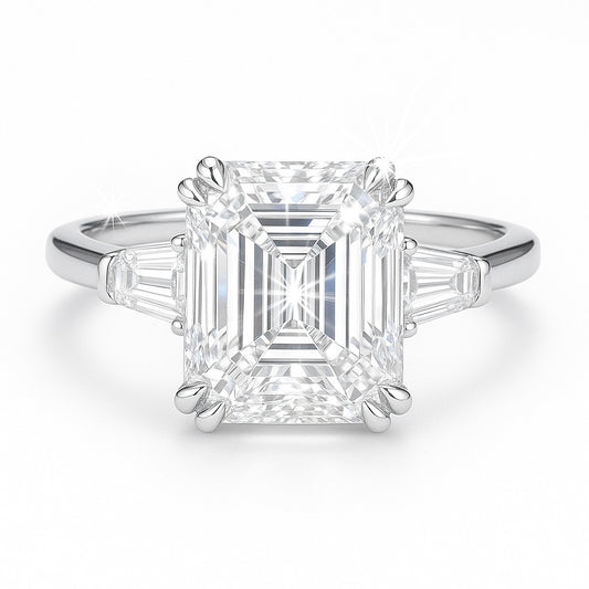 2 Carat Lab-Grown Trilogy Engagement Ring with Asscher Cut Diamond - 18k White Gold