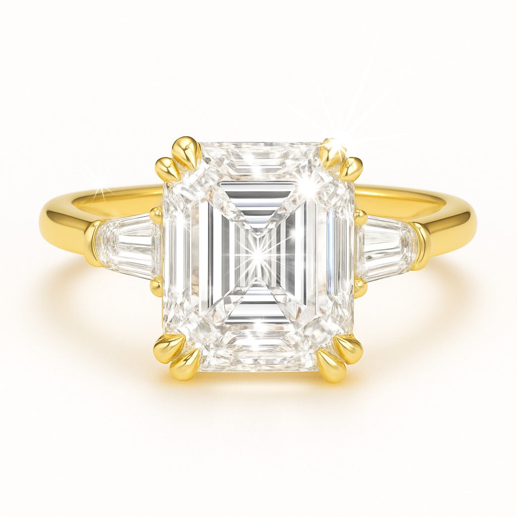 2 Carat Lab-Grown Trilogy Engagement Ring with Asscher Cut Diamond - 18k White Gold
