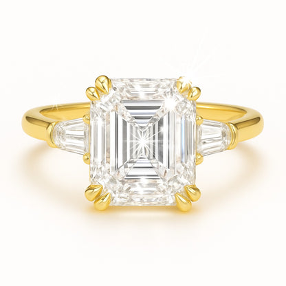 2 Carat Lab-Grown Trilogy Engagement Ring with Asscher Cut Diamond - 18k White Gold