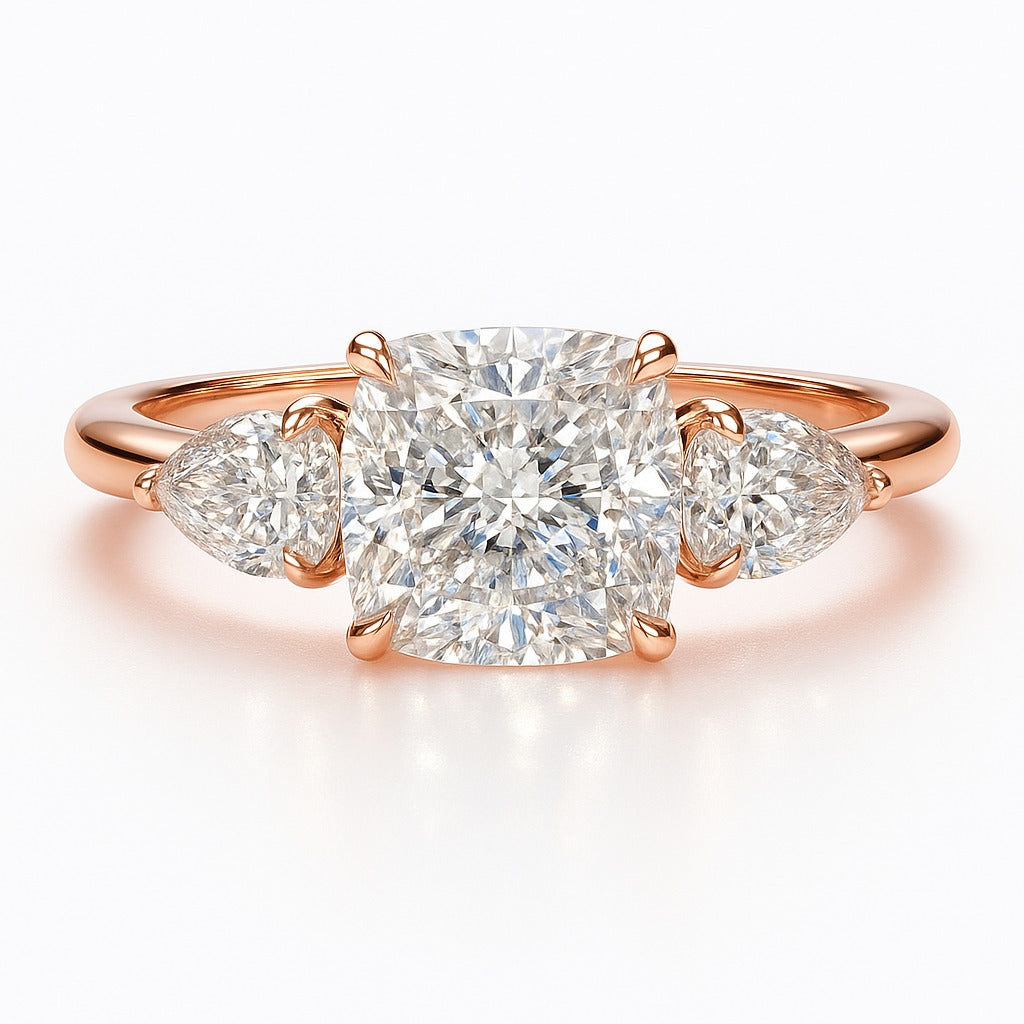 2 Carat Lab-Grown Trilogy Engagement Ring with Cushion-Cut Diamond 18k White Gold