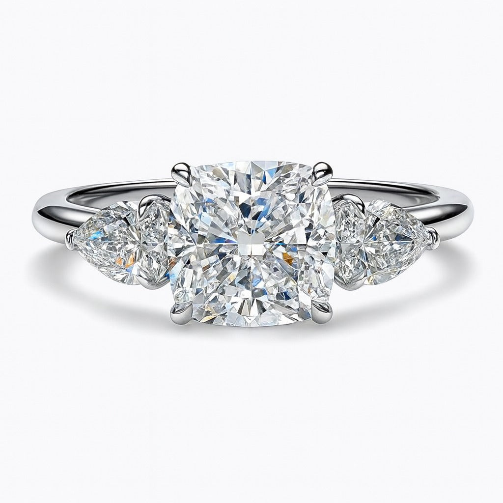 2 Carat Lab-Grown Trilogy Engagement Ring with Cushion-Cut Diamond 18k White Gold