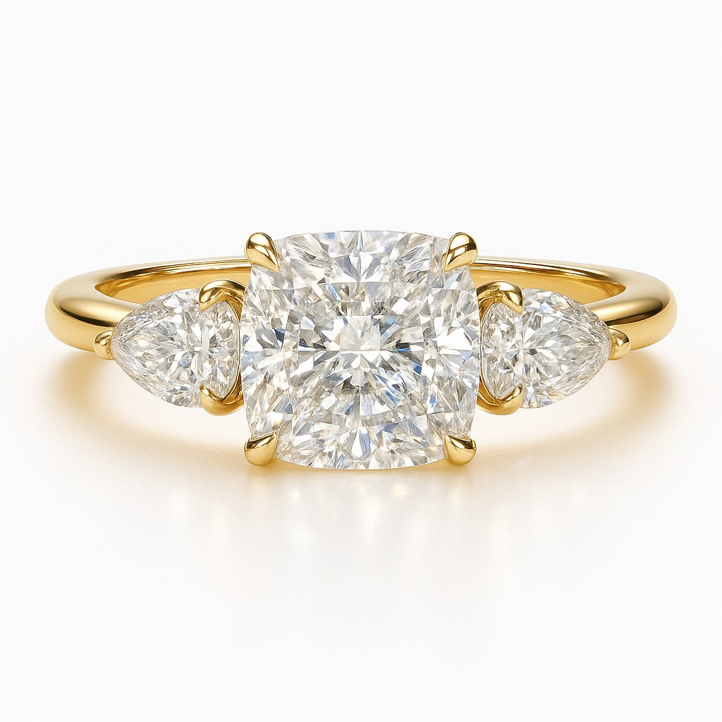 2 Carat Lab-Grown Trilogy Engagement Ring with Cushion-Cut Diamond 18k White Gold