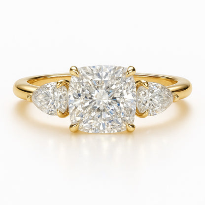 2 Carat Lab-Grown Trilogy Engagement Ring with Cushion-Cut Diamond 18k White Gold