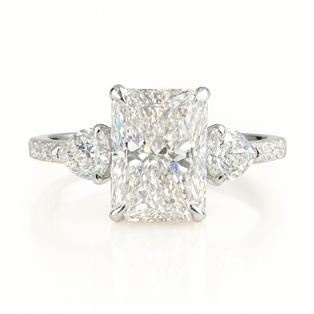 2 Carat Lab-grown Trilogy Engagement Ring  18k White Gold - Radiant Cut Diamond