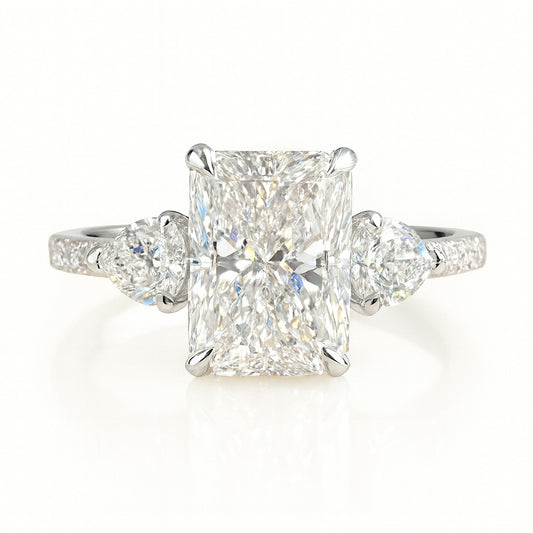 2 Carat Lab-grown Trilogy Engagement Ring  18k White Gold - Radiant Cut Diamond
