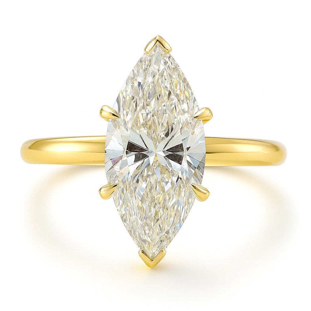 2 Carat Marquise Lab-Grown Diamond Solitaire Engagement Ring - 18k Yellow Gold