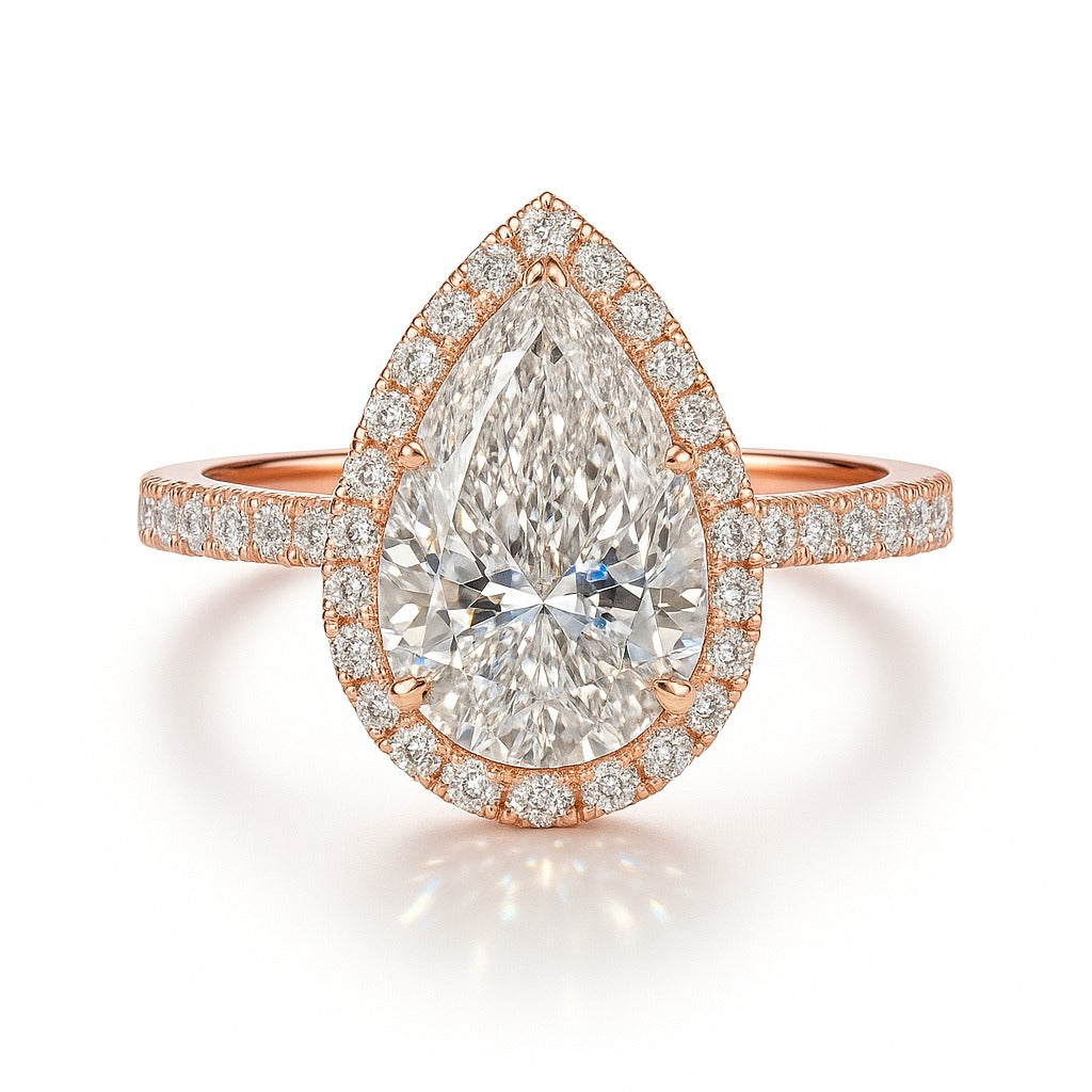 2 Carat Pear Lab-Grown Halo Engagement Ring 18k White Gold