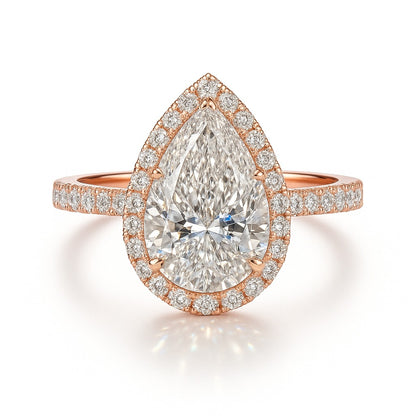 2 Carat Pear Lab-Grown Halo Engagement Ring 18k White Gold