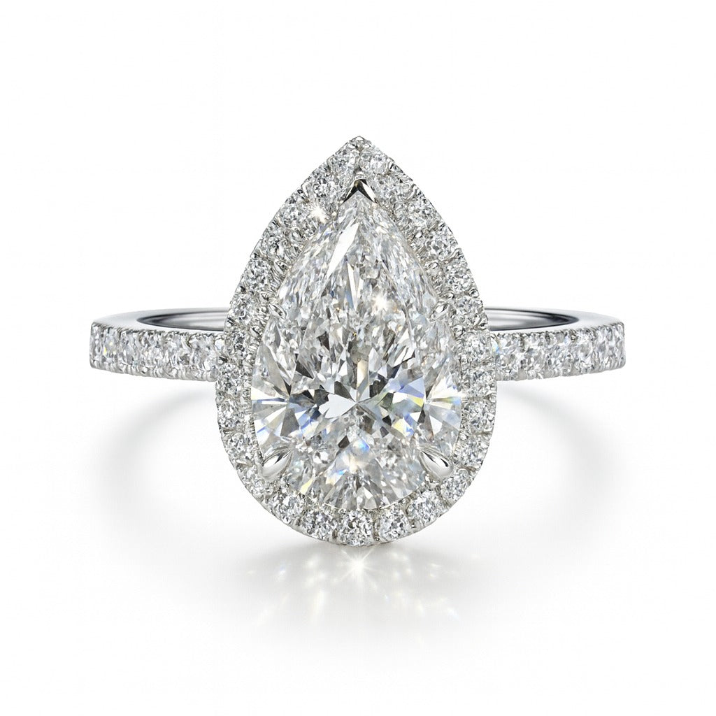 2 Carat Pear Lab-Grown Halo Engagement Ring 18k White Gold