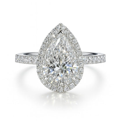 2 Carat Pear Lab-Grown Halo Engagement Ring 18k White Gold