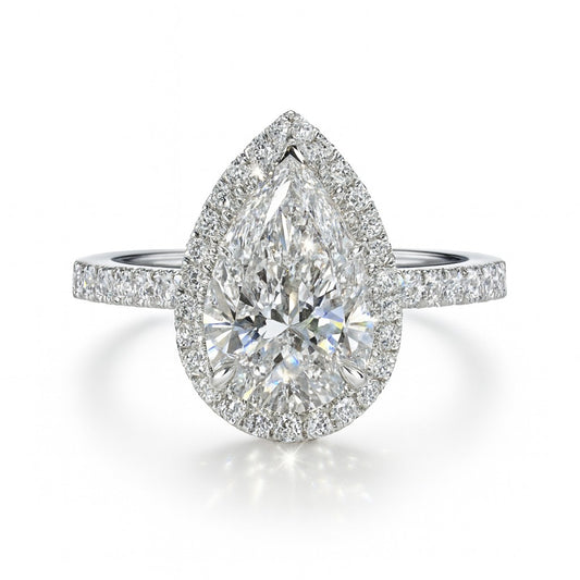 2 Carat Pear Lab-Grown Halo Engagement Ring 18k White Gold