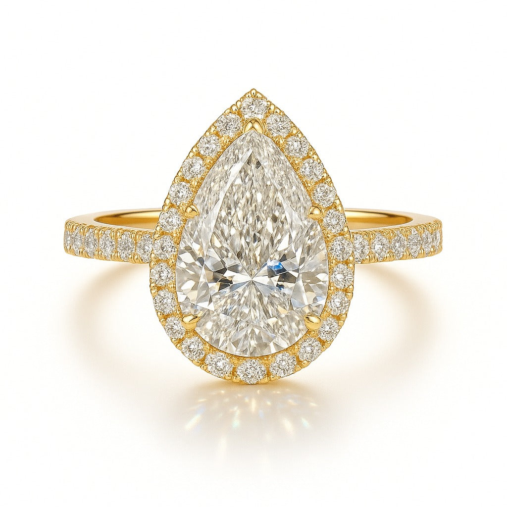2 Carat Pear Lab-Grown Halo Engagement Ring 18k White Gold