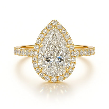 2 Carat Pear Lab-Grown Halo Engagement Ring 18k White Gold
