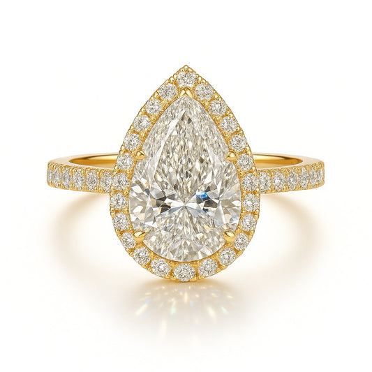 2 Carat Pear Lab-Grown Halo Engagement Ring 18k White Gold