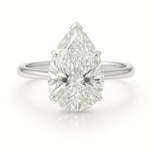2 Carat Pear Lab-Grown Solitaire Engagement Ring - 18K Yellow Gold